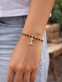 Digital Dress Room - I Letter White Alphabet Gold Plated Mangalsutra Bracelet