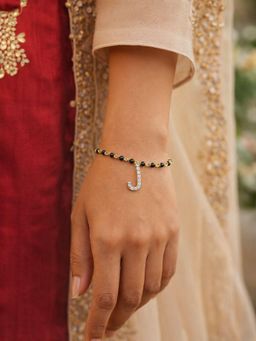 Digital Dress Room - J Letter White Alphabet Gold Plated Mangalsutra Bracelet