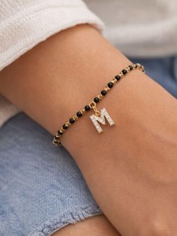 Digital Dress Room - M Letter White Alphabet Gold Plated Mangalsutra Bracelet