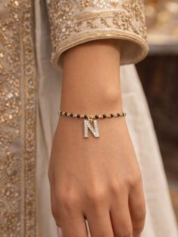 Digital Dress Room - N Letter White Alphabet Gold Plated Mangalsutra Bracelet
