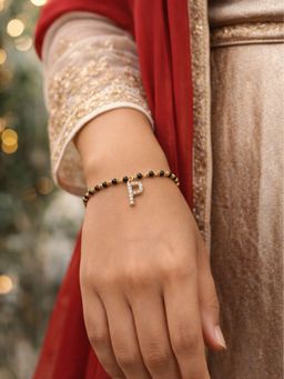 Digital Dress Room - P Letter White Alphabet Gold Plated Mangalsutra Bracelet