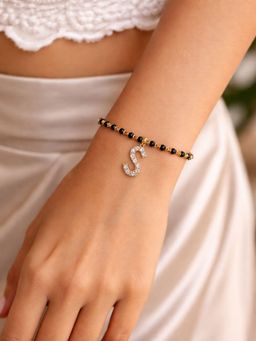 Digital Dress Room - S Letter White Alphabet Gold Plated Mangalsutra Bracelet
