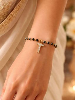 Digital Dress Room - T Letter White Alphabet Gold Plated Mangalsutra Bracelet