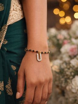 Digital Dress Room - U Letter White Alphabet Gold Plated Mangalsutra Bracelet