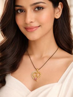 Digital Dress Room - A Letter Multi-Color Heart Short Gold Plated Mangalsutra