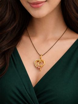 Digital Dress Room - C Letter Multi-Color Heart Short Gold Plated Mangalsutra