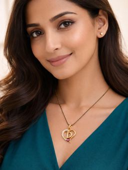 Digital Dress Room - D Letter Multi-Color Heart Short Gold Plated Mangalsutra