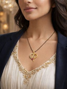 Digital Dress Room - E Letter Multi-Color Heart Short Gold Plated Mangalsutra