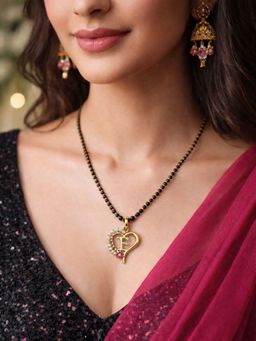 Digital Dress Room - F Letter Multi-Color Heart Short Gold Plated Mangalsutra