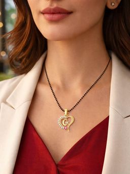 Digital Dress Room - G Letter Multi-Color Heart Short Gold Plated Mangalsutra