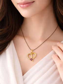 Digital Dress Room - I Letter Multi-Color Heart Short Gold Plated Mangalsutra