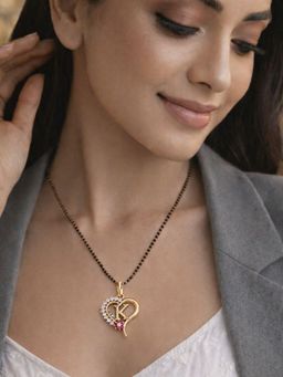 Digital Dress Room - K Letter Multi-Color Heart Short Gold Plated Mangalsutra
