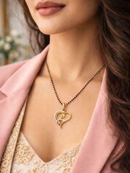 Digital Dress Room - L Letter Multi-Color Heart Short Gold Plated Mangalsutra
