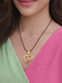 Digital Dress Room - M Letter Multi-Color Heart Short Gold Plated Mangalsutra