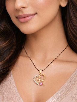 Digital Dress Room - R Letter Multi-Color Heart Short Gold Plated Mangalsutra