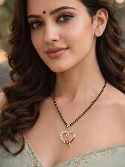 Digital Dress Room - S Letter Multi-Color Heart Short Gold Plated Mangalsutra