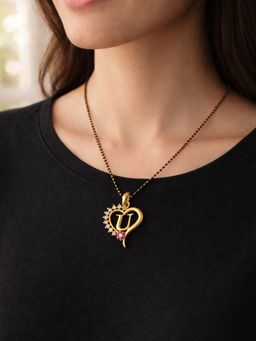 Digital Dress Room - U Letter Multi-Color Heart Short Gold Plated Mangalsutra