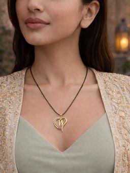Digital Dress Room - W Letter Multi-Color Heart Short Gold Plated Mangalsutra