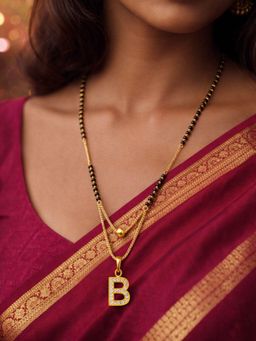 Digital Dress Room - B Letter White Short Gold Ball Mangalsutra
