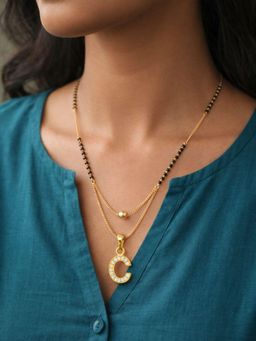 Digital Dress Room - C Letter White Short Gold Ball Mangalsutra