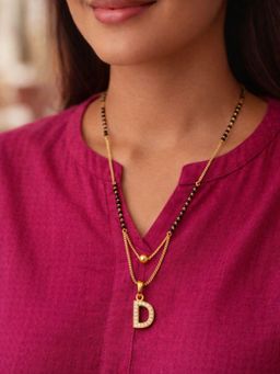 Digital Dress Room - D Letter White Short Gold Ball Mangalsutra