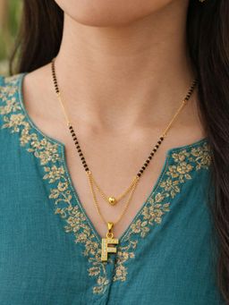 Digital Dress Room - F Letter White Short Gold Ball Mangalsutra