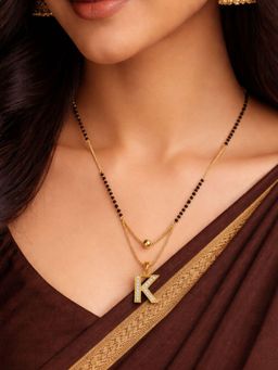 Digital Dress Room - K Letter White Short Gold Ball Mangalsutra