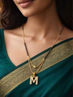 Digital Dress Room - M Letter White Short Gold Ball Mangalsutra