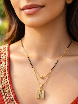 Digital Dress Room - N Letter White Short Gold Ball Mangalsutra