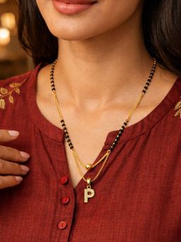 Digital Dress Room - P Letter White Short Gold Ball Mangalsutra