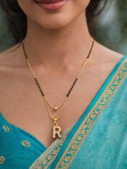 Digital Dress Room - R Letter White Short Gold Ball Mangalsutra