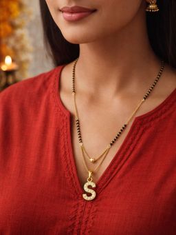 Digital Dress Room - S Letter White Short Gold Ball Mangalsutra