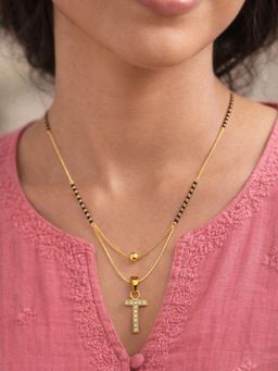 Digital Dress Room - T Letter White Short Gold Ball Mangalsutra