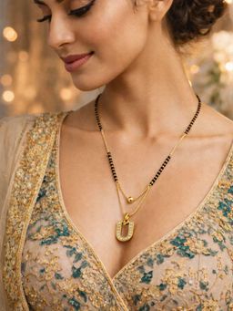 Digital Dress Room - U Letter White Short Gold Ball Mangalsutra