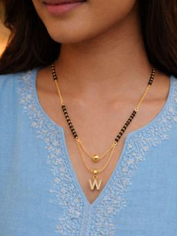 Digital Dress Room - W Letter White Short Gold Ball Mangalsutra
