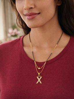 Digital Dress Room - X Letter White Short Gold Ball Mangalsutra