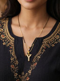 Digital Dress Room - Y Letter White Short Gold Ball Mangalsutra