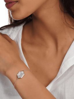 Silverings - 925 Sterling Silver White Holy Mother Of Pearl Gold Bracelet