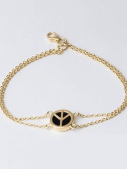 Silverings - 925 Sterling Silver Peace Out Black Onyx Gold Bracelet