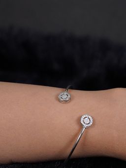 Silverings - 925 Sterling Silver White Holy Stone Rose Gold Zircon Adjustable Cuff