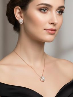 925 SILLER - 925 Pure Silver White Pendant Necklace with Earrings