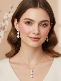 925 SILLER - 925 Pure Silver White Pendant Necklace with Earrings