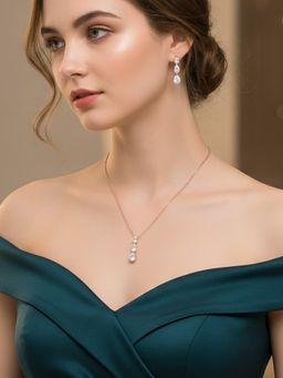 925 SILLER - 925 Pure Silver White Pendant Necklace with Earrings