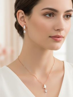 925 SILLER - 925 Pure Silver White Pendant Necklace with Earrings