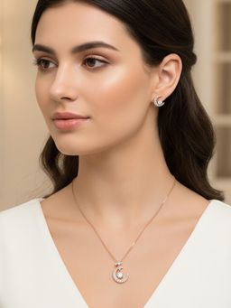 925 SILLER - 925 Pure Silver White Pendant Necklace with Earrings