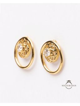 Silverings - 925 Sterling Silver White Circle Of Life Gold Zircon Earrings