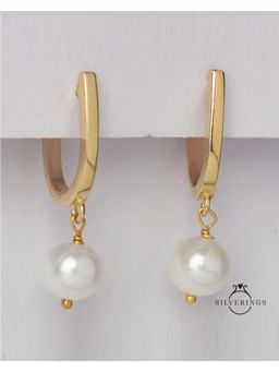 Silverings - 925 Sterling Silver White Pearl Drop Hoop Earrings
