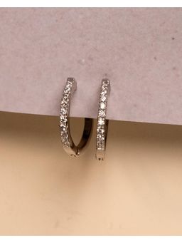Silverings - 925 Sterling Silver White Star Studded Zircon Gold Hoop Earrings