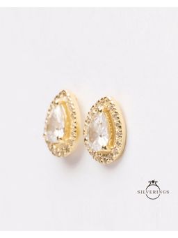 Silverings - 925 Sterling Silver White Solitaire Stud Gold Earrings