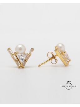 Silverings - 925 Sterling Silver White The Gatsby Pearl Earrings